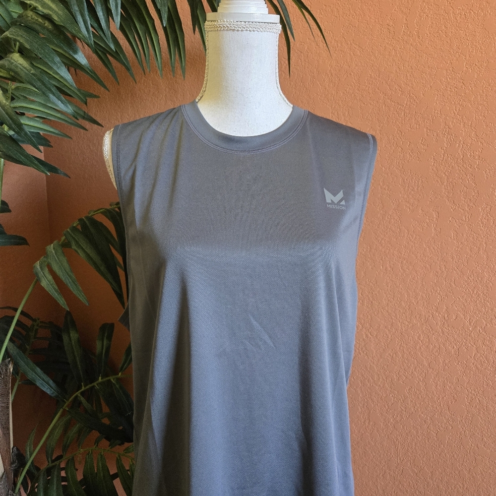 3/$25 Mission Vaporactive Cooling Mesh Muscle Tank Top Tee Gray Large Unisex Gym